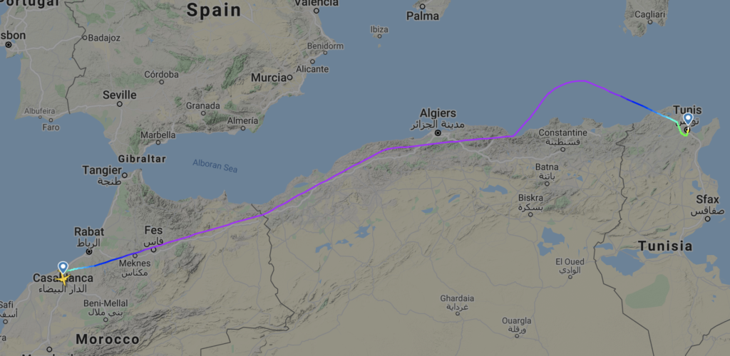 טיסת AT570 מקזבלנקה לתוניס ביום 21.9