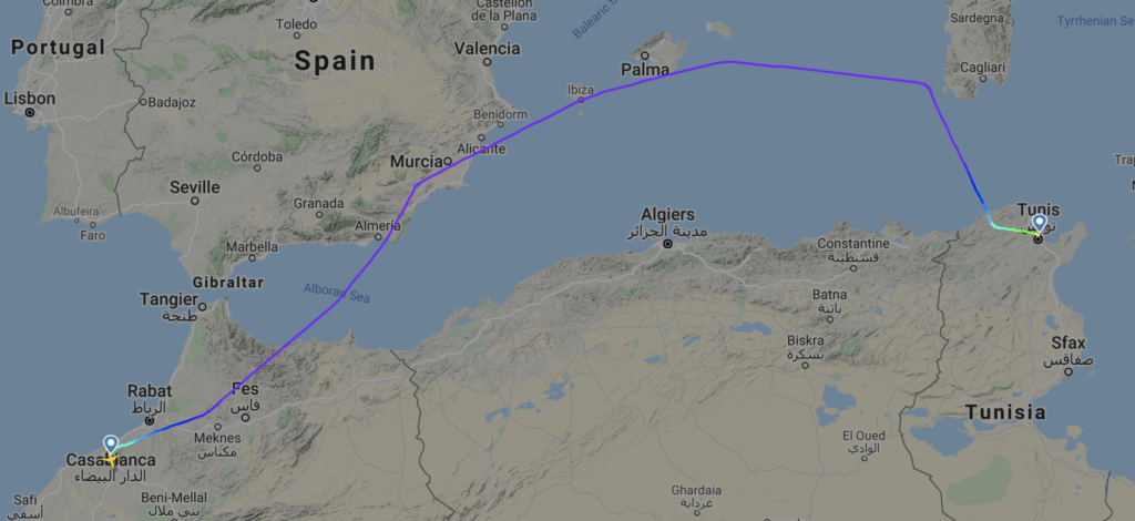 טיסת AT570 מקזבלנקה לתוניס ביום 25.9