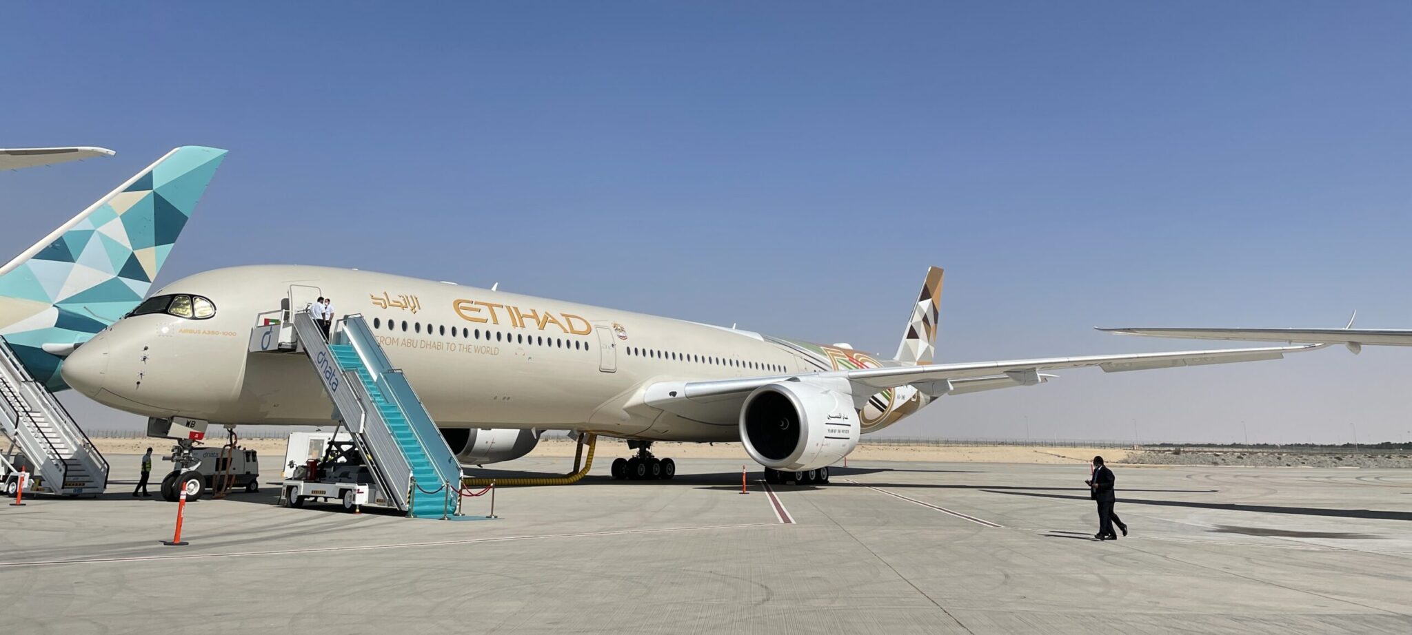 מטוס A350 של אתיחד בתערוכה האווירית בדובאי. תמונה: חדשות תעופה