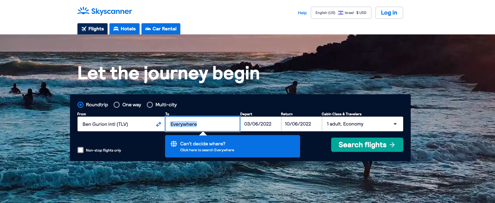 מציאת כרטיסי טיסה זולים לחו״ל