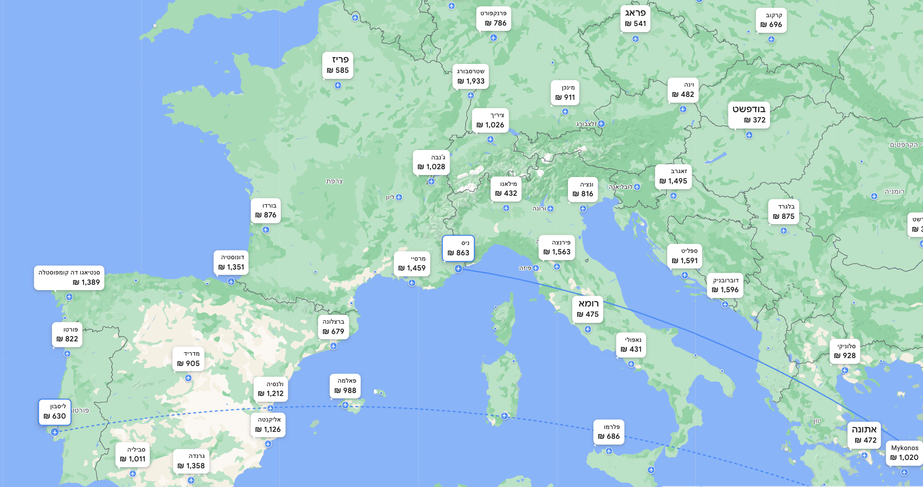 גוגל טיסות - חיפוש טיסות חופשי על מפה רק לפי תאריך
