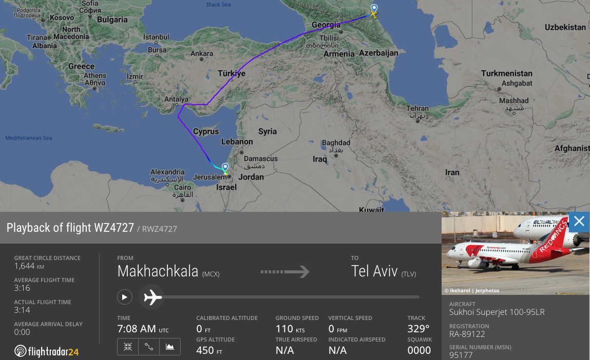 נתיב הטיסה של רד ווינגס למחצ'קלה