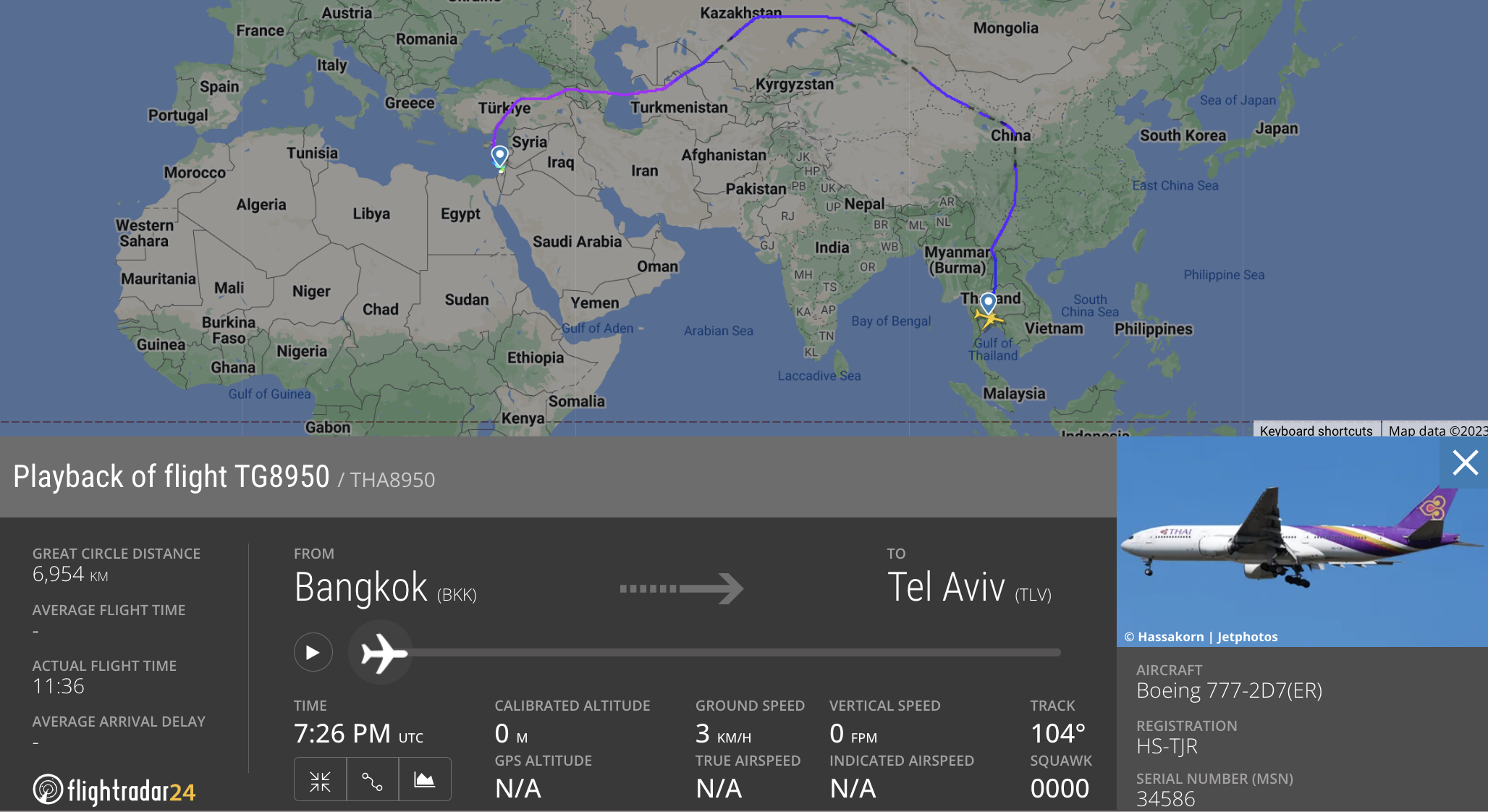 מסלול הטיסה של תאי איירוייז לתל אביב